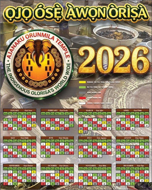 Ojo Ose Awon orisa calendar 2026