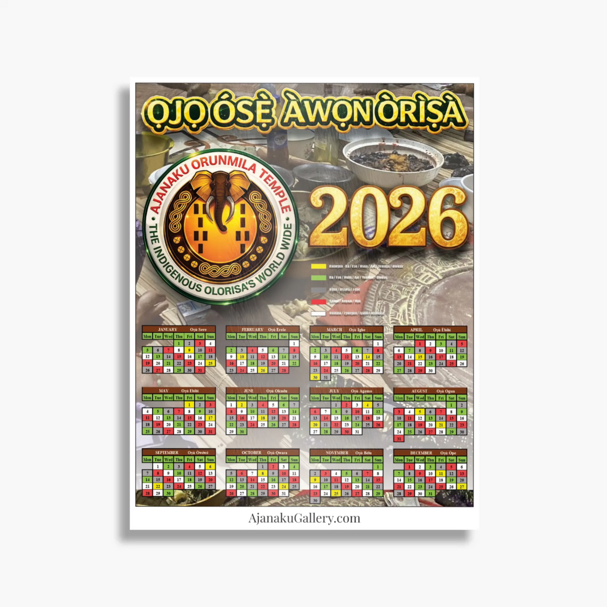 Ojo Ose Awon orisa calendar 2026