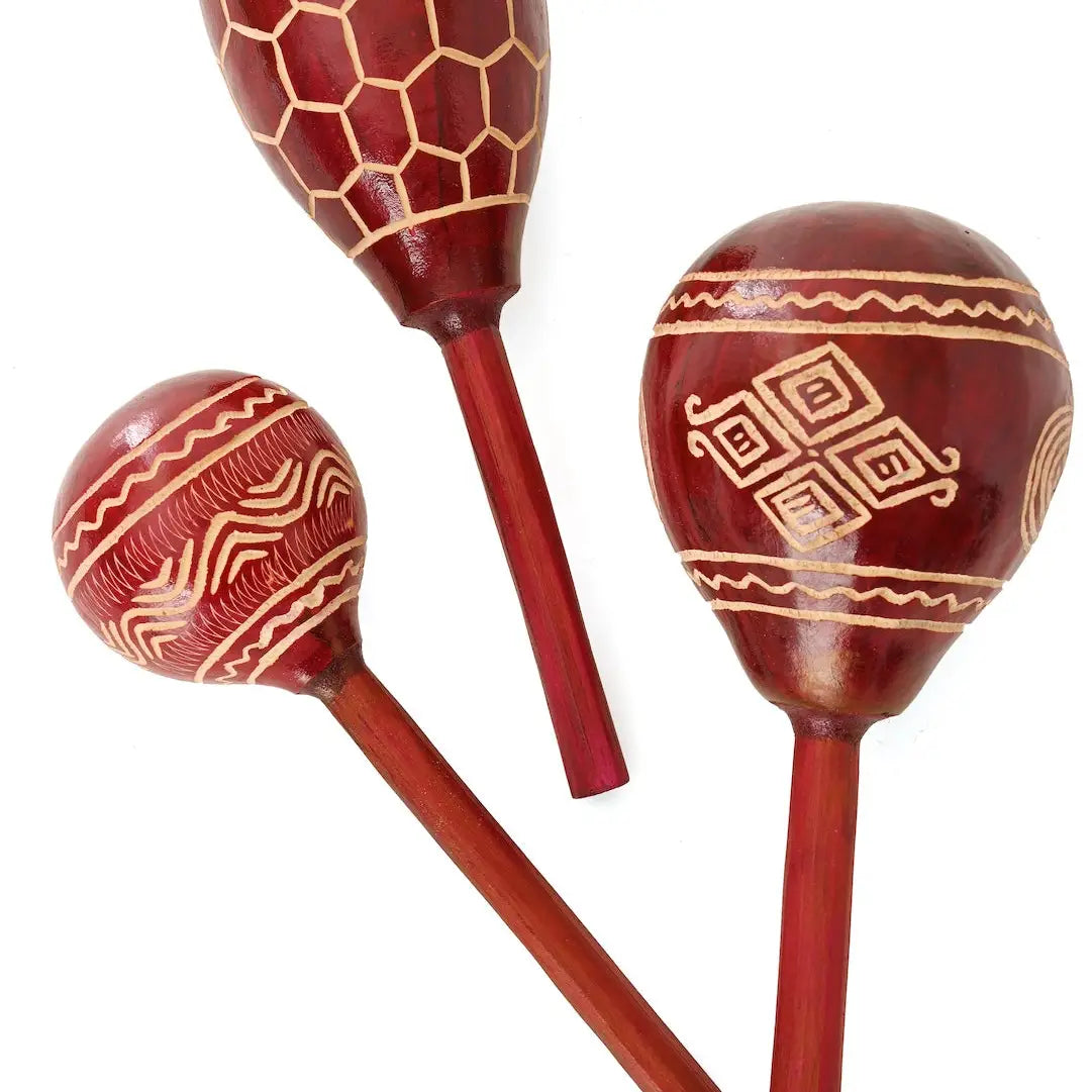 Red Hand Carved Gourd Maraca Shaker from Kenya