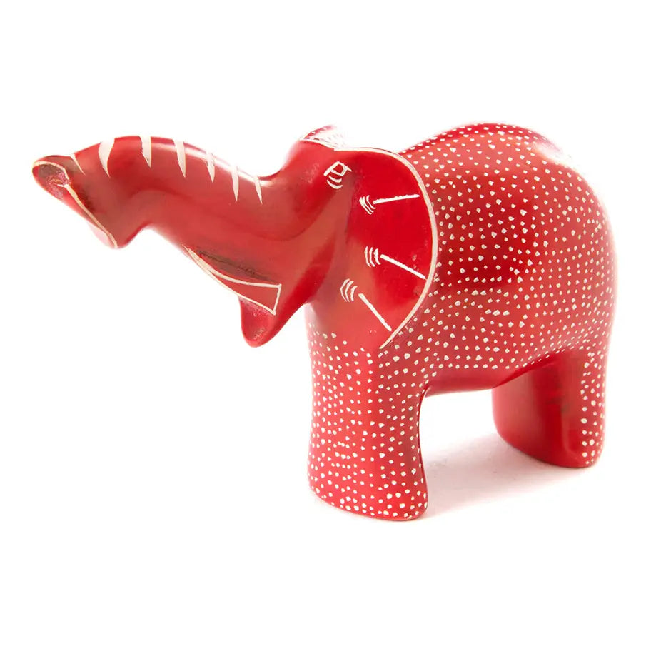 Small Red Polka Dot Elephant with Trunk Up