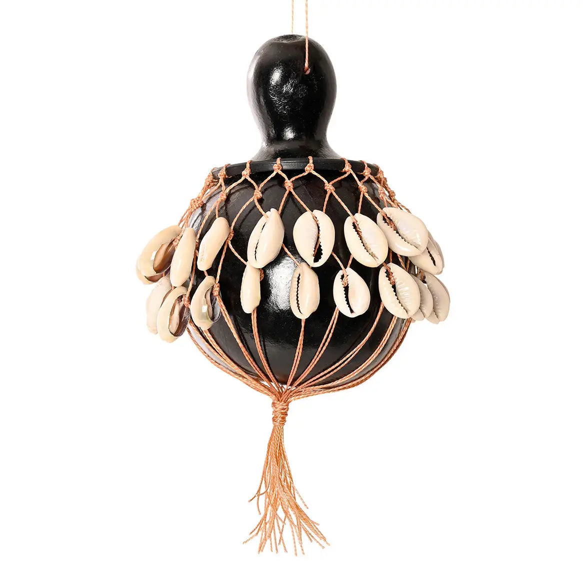 Small Black Calabash Gourd and Cowrie Shell Shekere